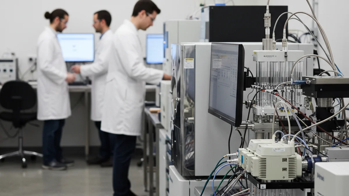 Imatge genèrica d'un laboratori de biotecnologia amb equips d'espectrometria de masses i anàlisi de proteïnes.