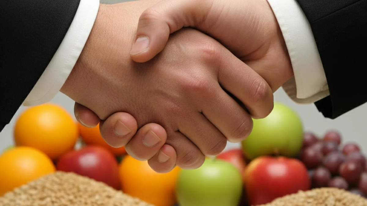 Representació genèrica d'un acord comercial internacional amb mapes i gràfics d'exportació.