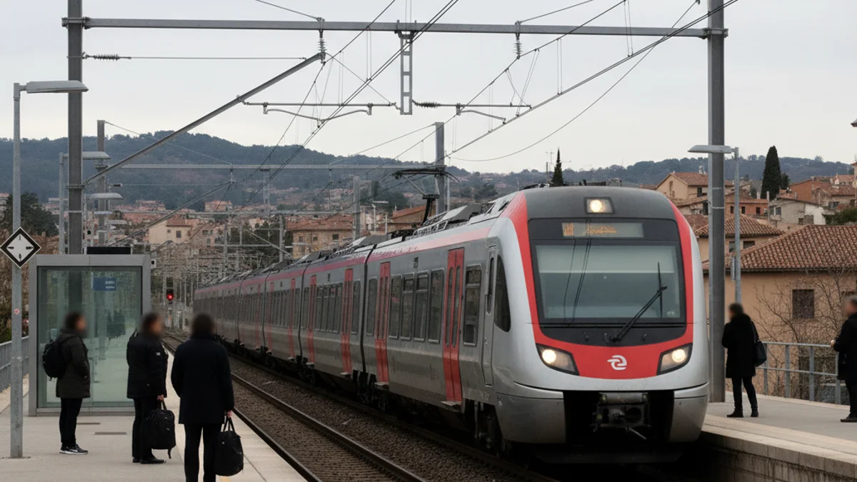 Imatge genèrica d'un tren de rodalies modern entrant o sortint d'una estació de la xarxa catalana.