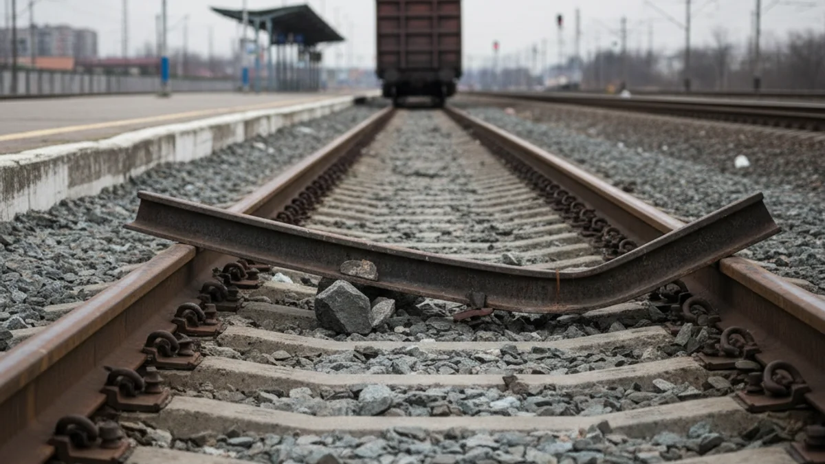 Representació genèrica d'una estació de tren buida o d'una via de ferrocarril amb senyals d'aturada.
