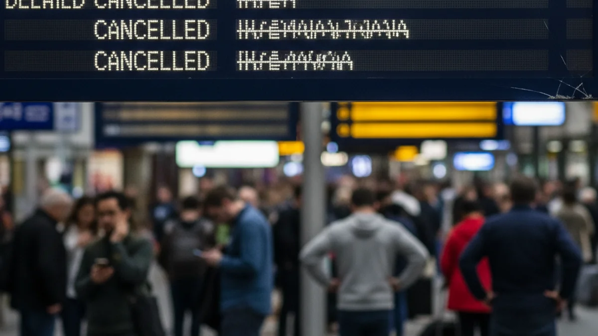 Imatge genèrica d'una estació de tren amb vies buides o un panell d'informació de retards.