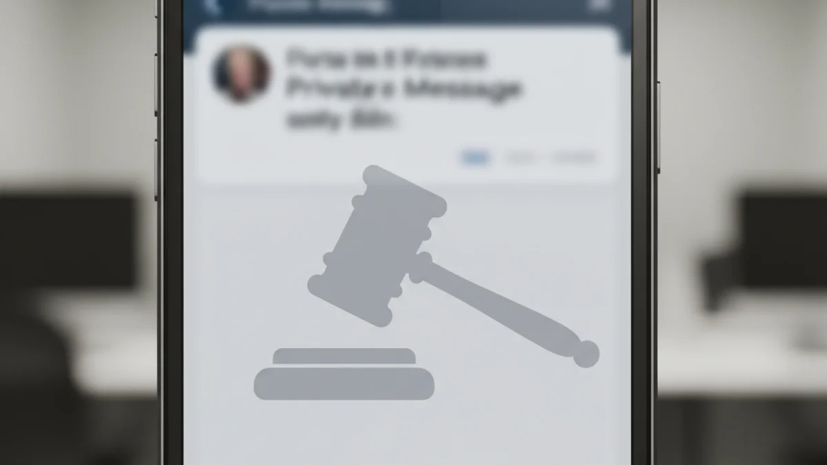 Il·lustració d'un telèfon mòbil mostrant una notificació de missatge privat amb un símbol legal superposat.