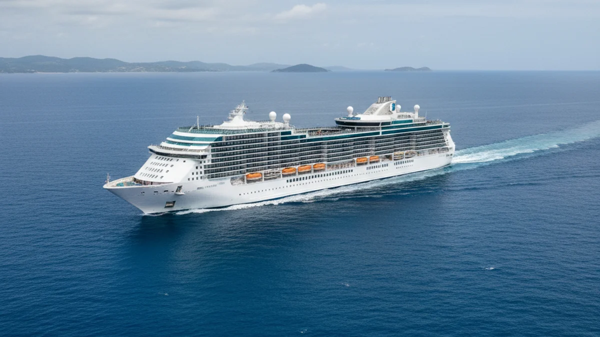 Imatge genèrica d'un gran creuer navegant en aigües blaves amb un cel clar.