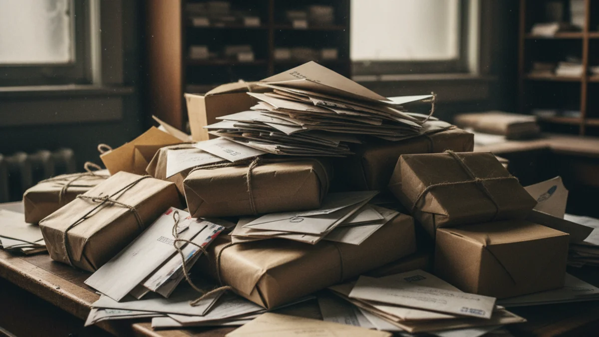 Retards en l'entrega de correu amb una bústia plena o cartes acumulades en una oficina de Correus.