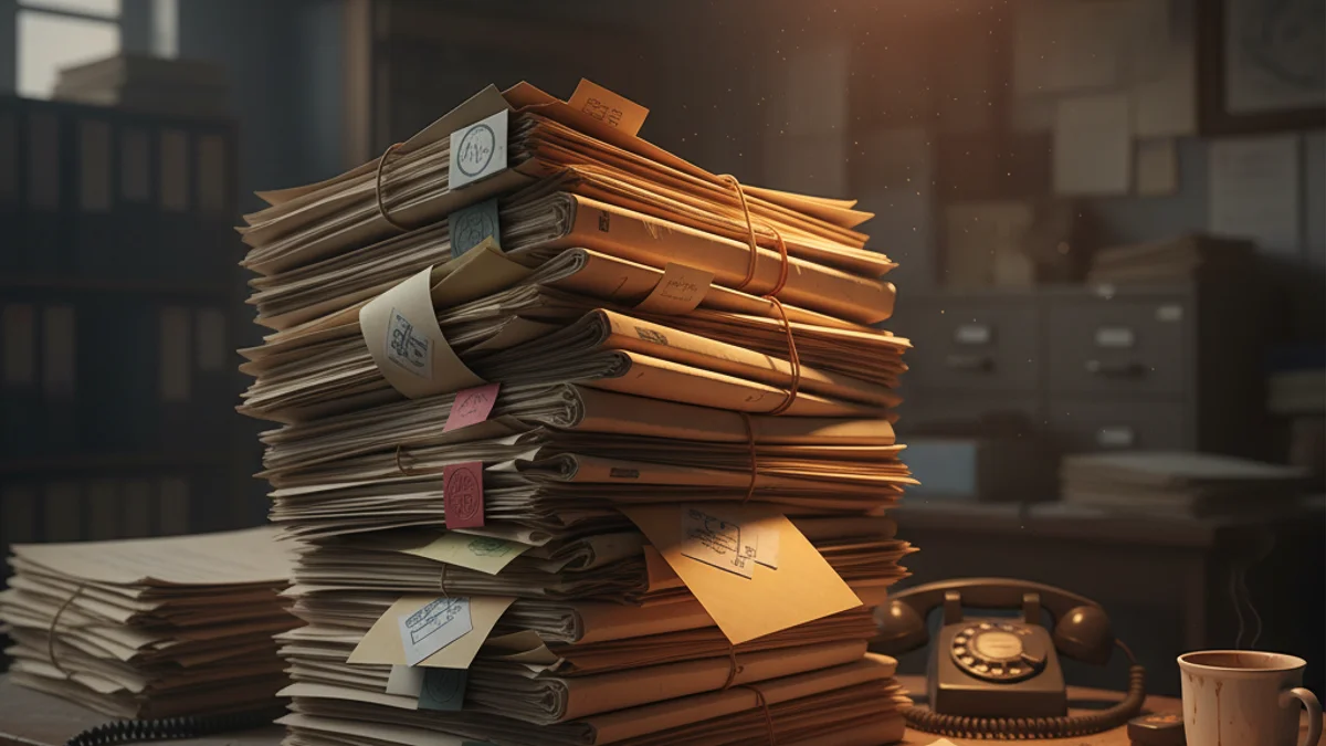 Documents oficials apilats sobre un escriptori, simbolitzant la lentitud dels tràmits burocràtics d'homologació.