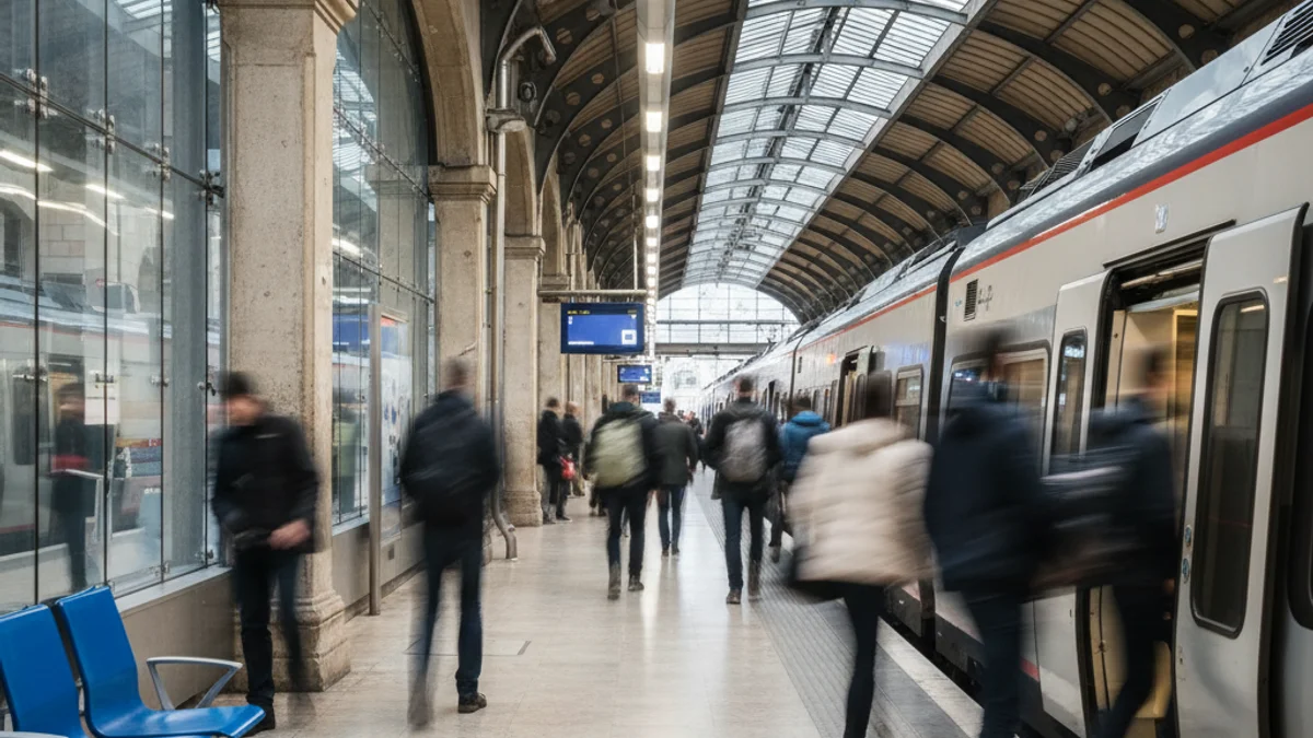 Imatge genèrica d'una estació de trens de rodalies amb usuaris en moviment.