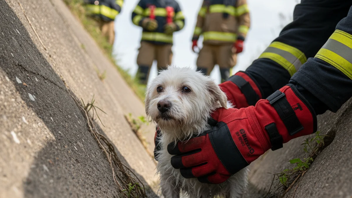 Imatge genèrica d'una operació de rescat d'un animal prop d'un canal o terraplè inaccessible.