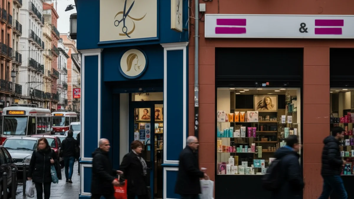 Vista genèrica d'un carrer comercial amb diverses façanes de negocis d'estètica i cura personal.