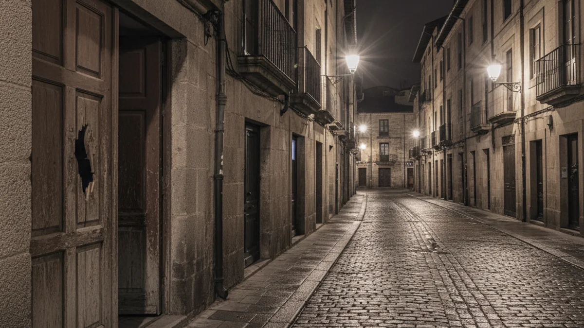 Imatge genèrica d'una finestra forçada o una porta d'un edifici antic en una nit fosca.