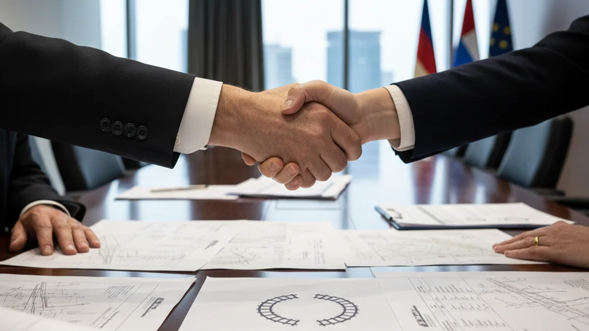 Imatge genèrica que representa la signatura d'un acord polític o empresarial sobre infraestructures ferroviàries.