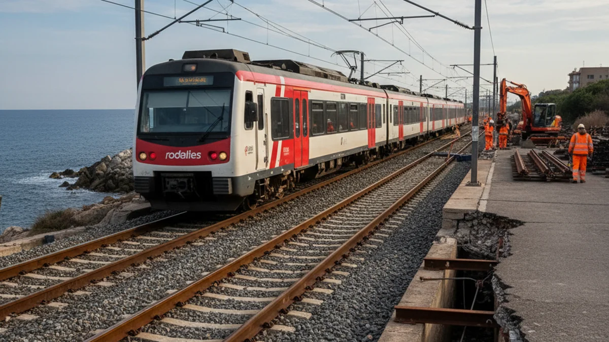 Imatge genèrica de vies de tren de Rodalies amb un tren aturat o passant lentament, simbolitzant demores.