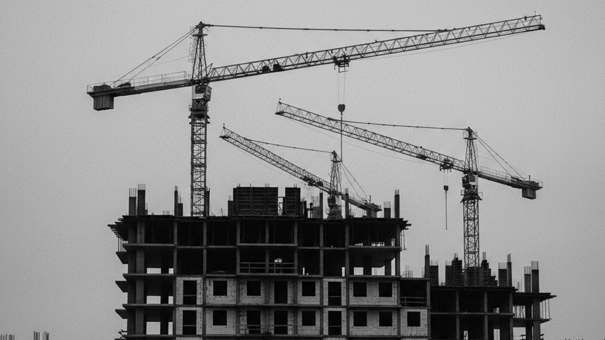 Imatge genèrica d'un edifici d'habitatges de nova construcció amb grues al fons, simbolitzant el creixement urbà.