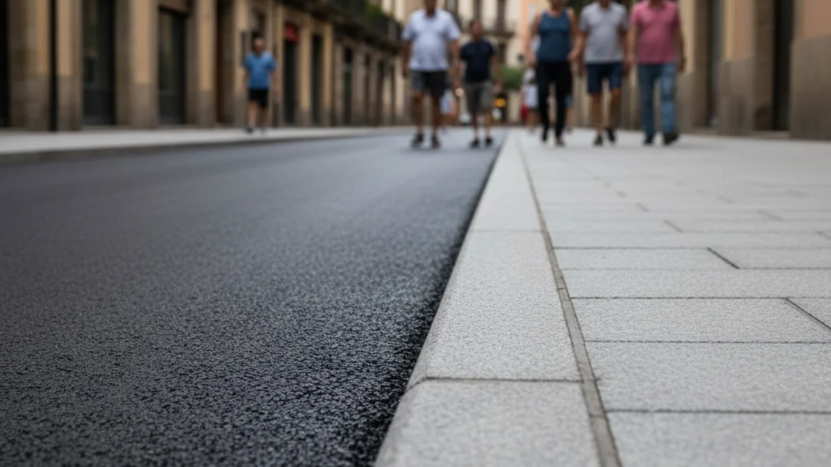 Imatge d'una vorera recentment eixamplada i un carrer amb el ferm renovat en un entorn urbà.