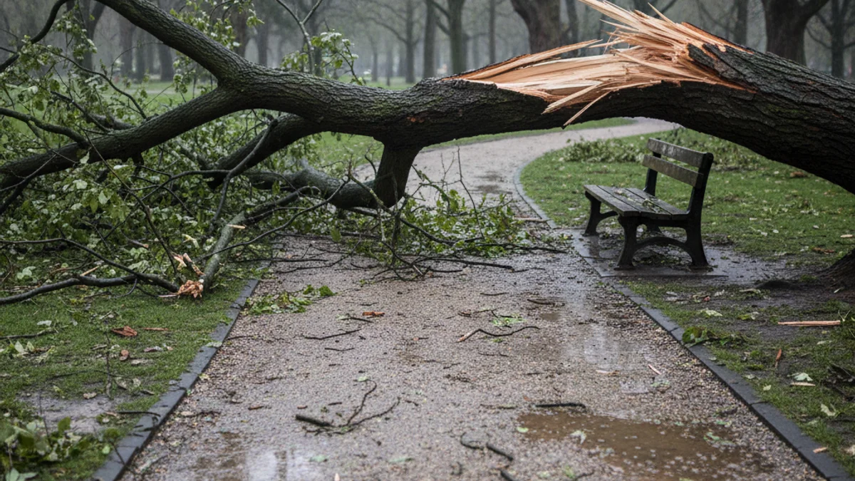 Imatge genèrica d'un parc urbà amb arbres caiguts o branques trencades després d'una tempesta.