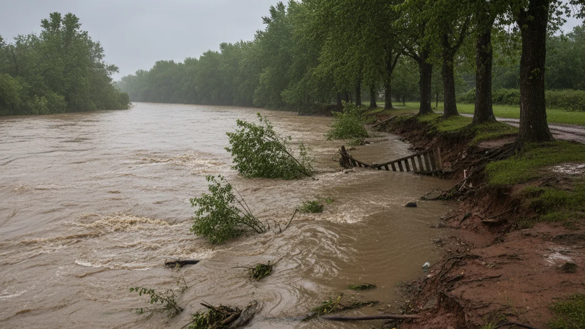 Imatge genèrica d'un riu amb un cabal elevat i aigua tèrbola després d'un episodi d'aiguats.