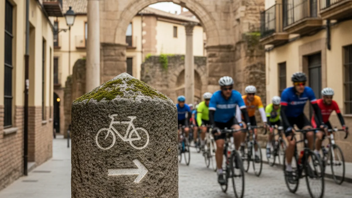 Imatge genèrica d'un ciclista professional passant per una ciutat mediterrània durant una gran cursa.