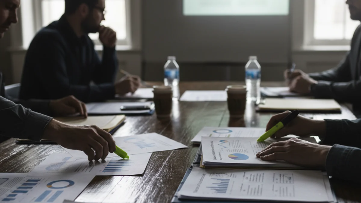 Representació genèrica d'una reunió de gestió educativa o un entorn escolar amb figures professionals.