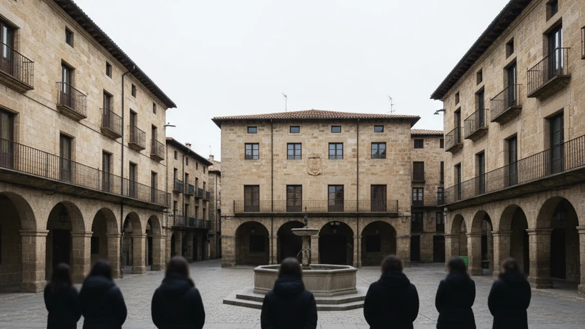 Imatge genèrica d'una plaça buida durant un acte de condol o silenci, amb figures en segon pla.