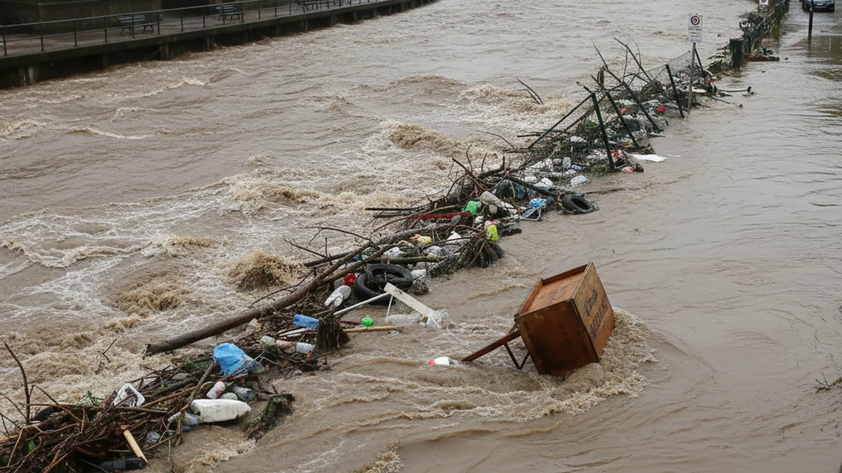 Imatge genèrica d'un riu desbordat o amb un cabal molt alt a causa de les pluges persistents a Catalunya.