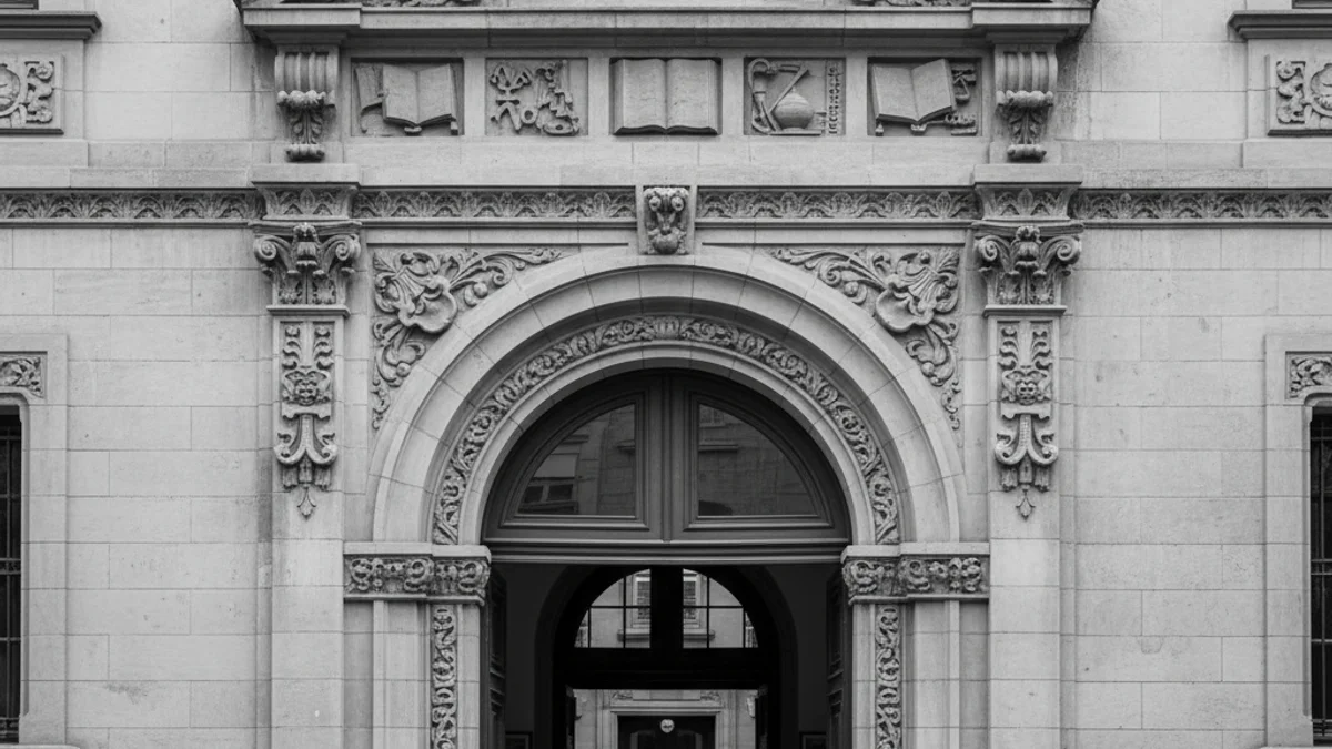Imatge genèrica de l'entrada o la façana d'una escola històrica de Barcelona.
