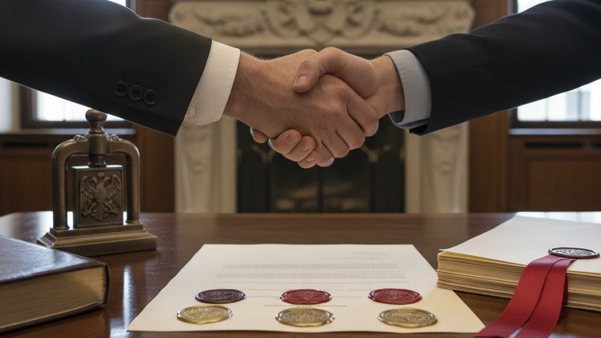 Representació genèrica d'un acord institucional o la signatura d'un pacte lingüístic en un ajuntament.