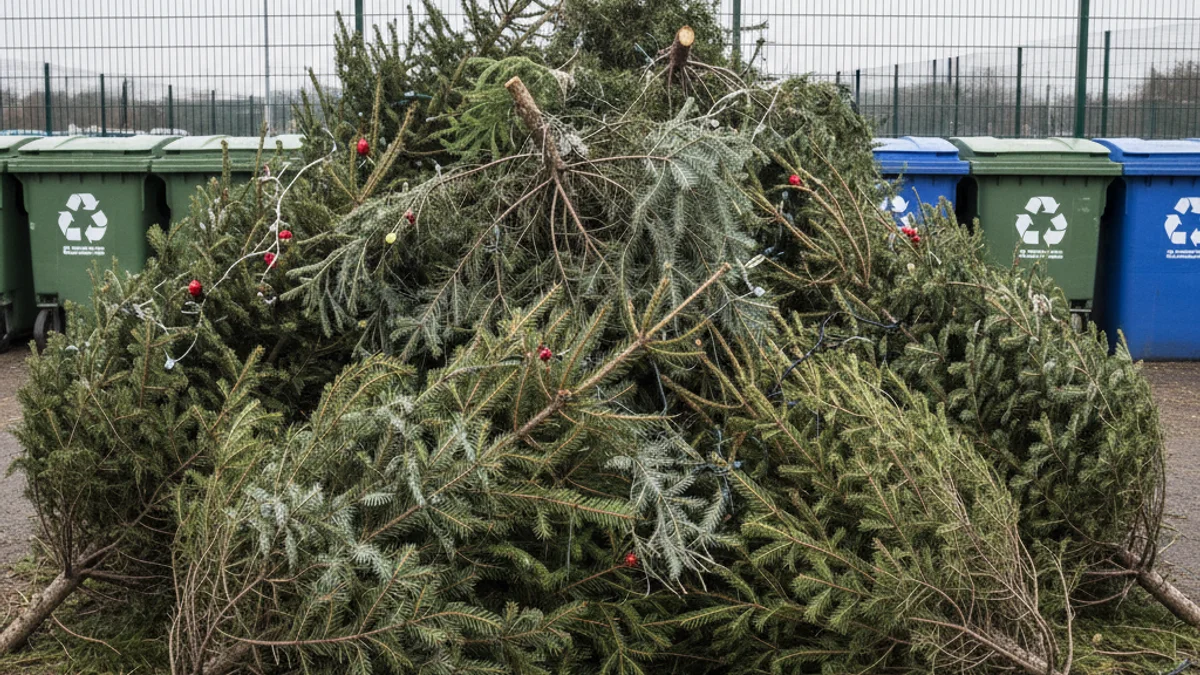 Munt de branques i arbres de Nadal recollits en un punt municipal per al seu posterior reciclatge o compostatge.