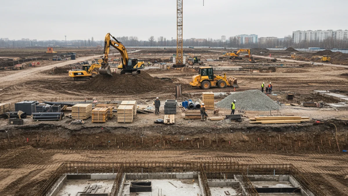 Vista d'un terreny urbà on s'estan iniciant les obres per a la construcció d'habitatges socials.