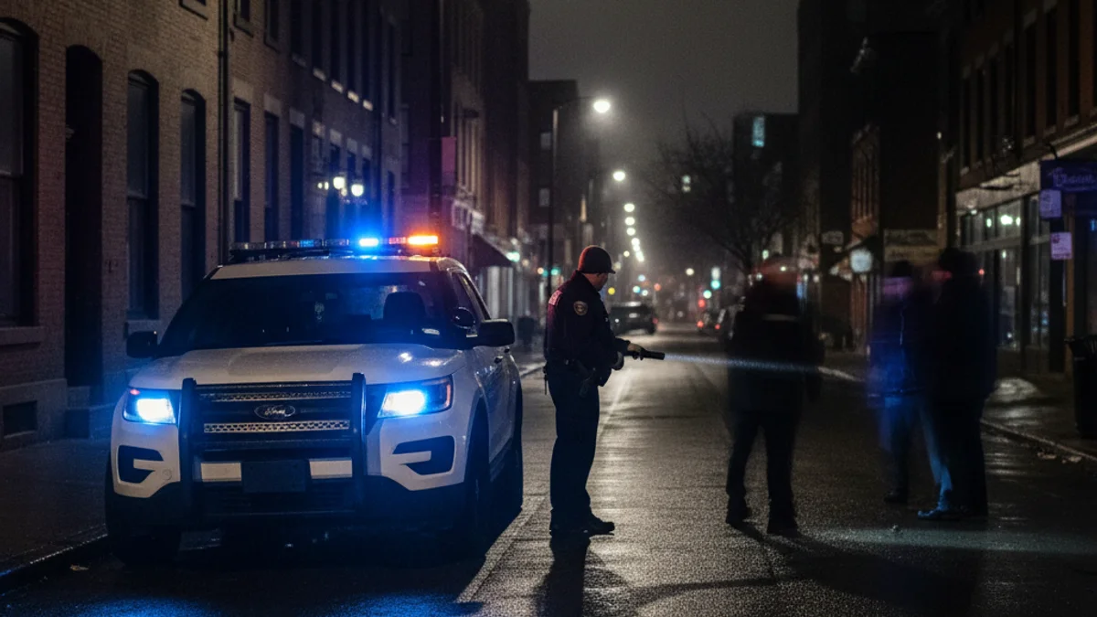 Imatge genèrica d'una patrulla de la Guàrdia Urbana amb llums encesos en un carrer de nit.