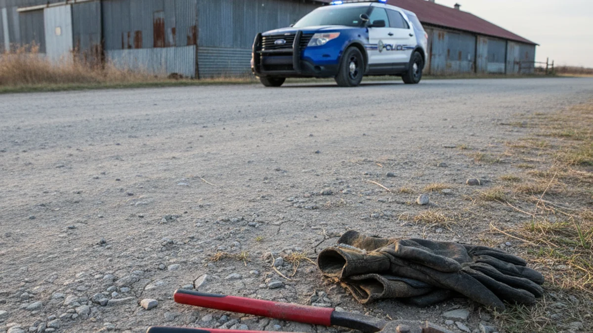 Imatge genèrica d'una furgoneta abandonada en un camí rural prop d'un magatzem agrícola després d'un robatori.