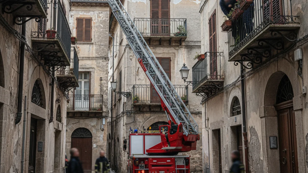 Imatge genèrica d'una autoescala de bombers utilitzada en un rescat d'un edifici residencial.