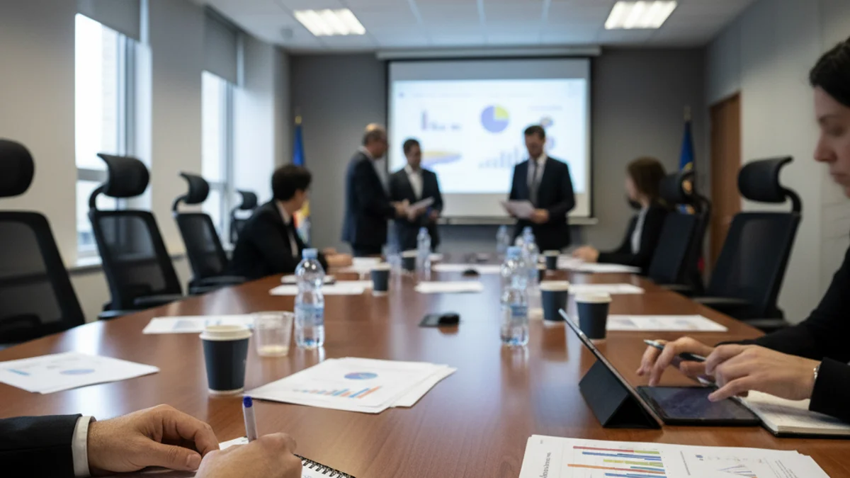 Imatge genèrica d'una reunió política o d'un debat municipal, amb figures borroses en una sala de conferències.