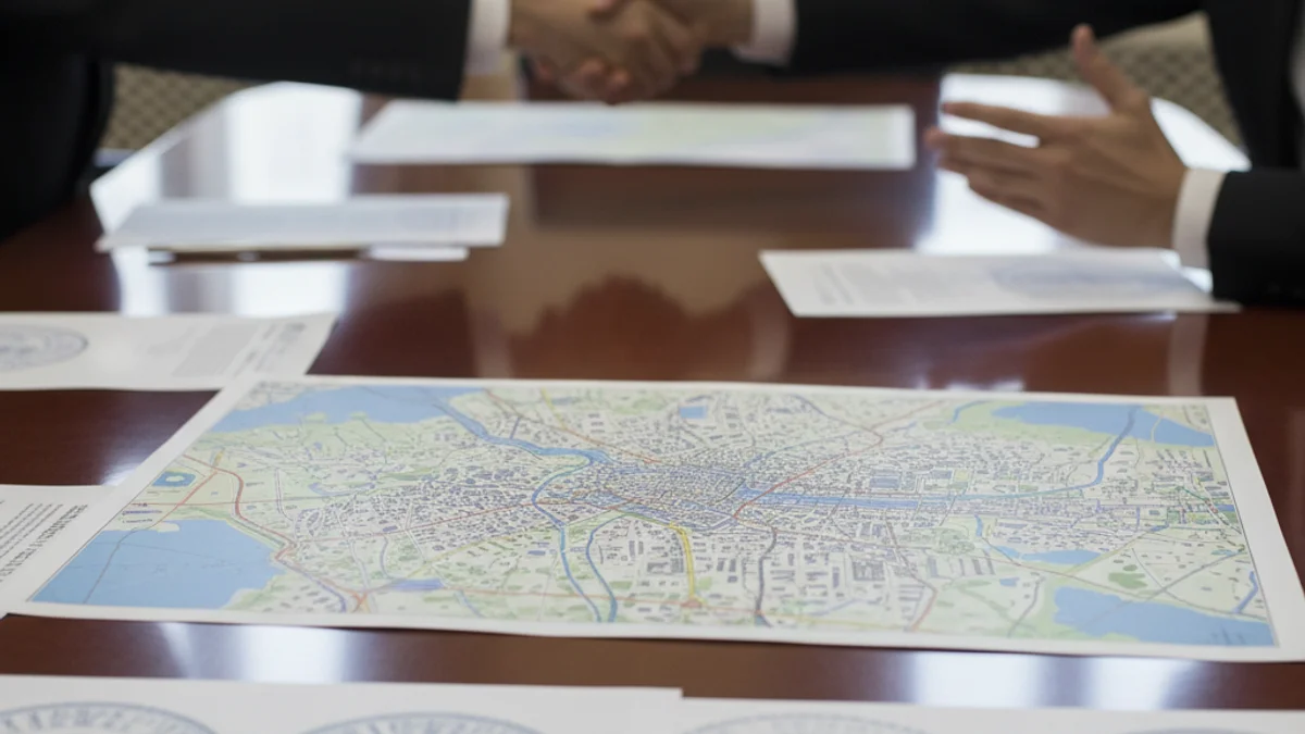 Representació genèrica d'una reunió institucional entre dos líders polítics, amb documents i mapes sobre la taula.