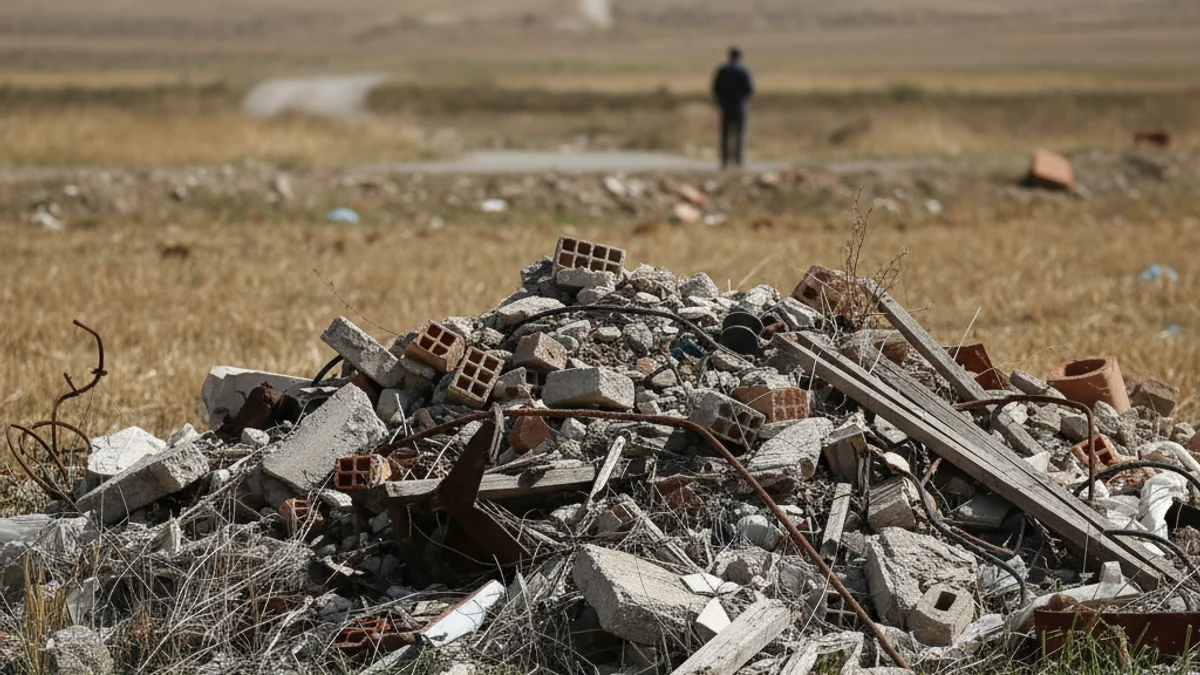 Muntanya de deixalles i runes coberta parcialment per vegetació en un espai natural protegit.