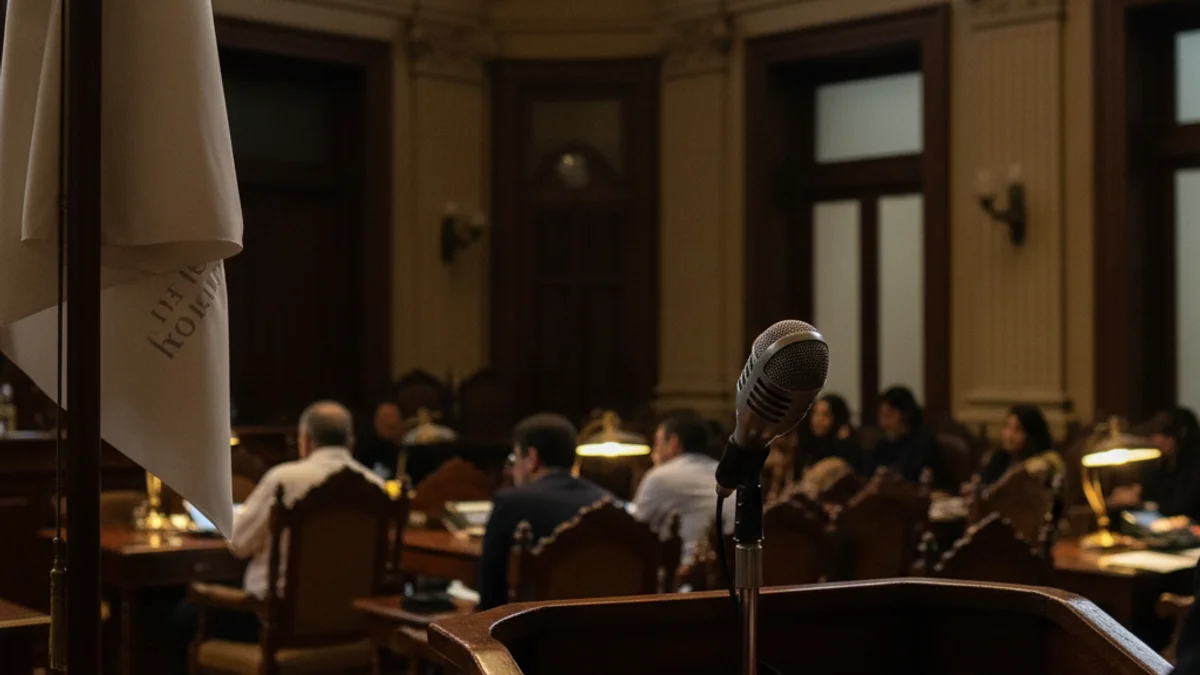 Una silueta d'una figura política femenina davant d'una bandera amb colors llatinoamericans, simbolitzant un traspàs de poder.