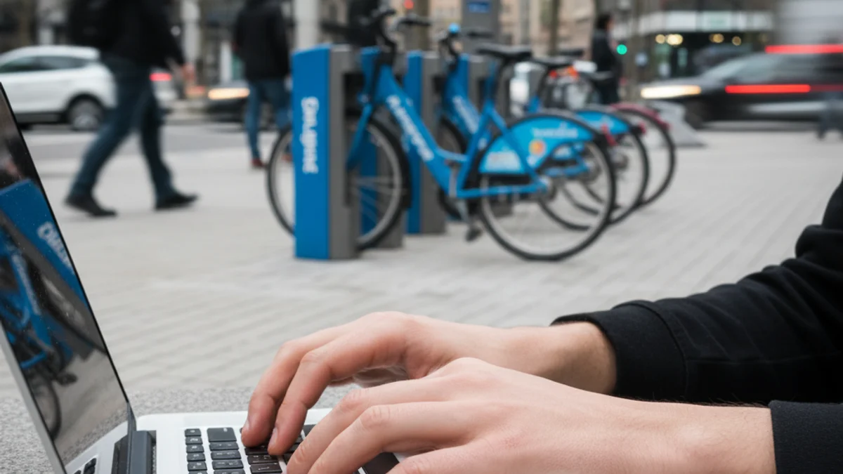 Imatge genèrica d'un professional treballant amb un ordinador portàtil en un entorn urbà modern.
