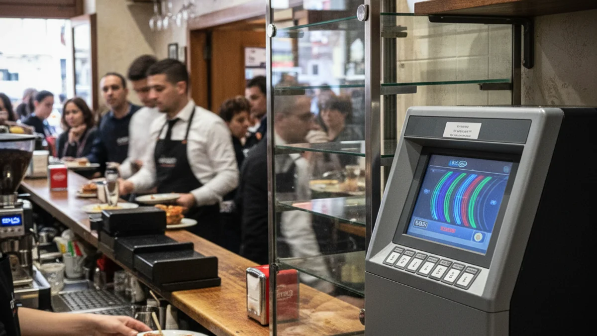 Imatge genèrica d'una màquina de loteria o un dècim premiat sobre una barra de bar en un dia de molta feina.