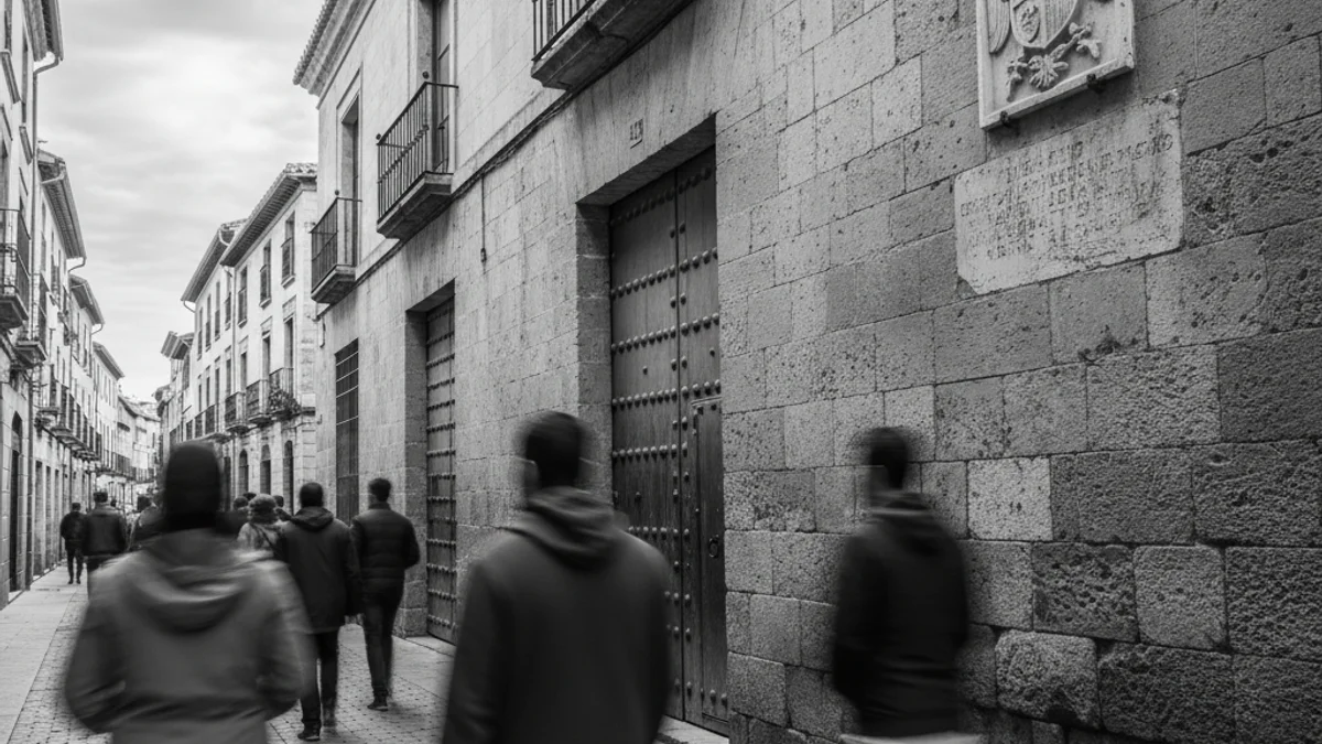 Ruta guiada sobre la memòria històrica de la Guerra Civil en una ciutat catalana, amb un grup de persones observant un punt d'interès.
