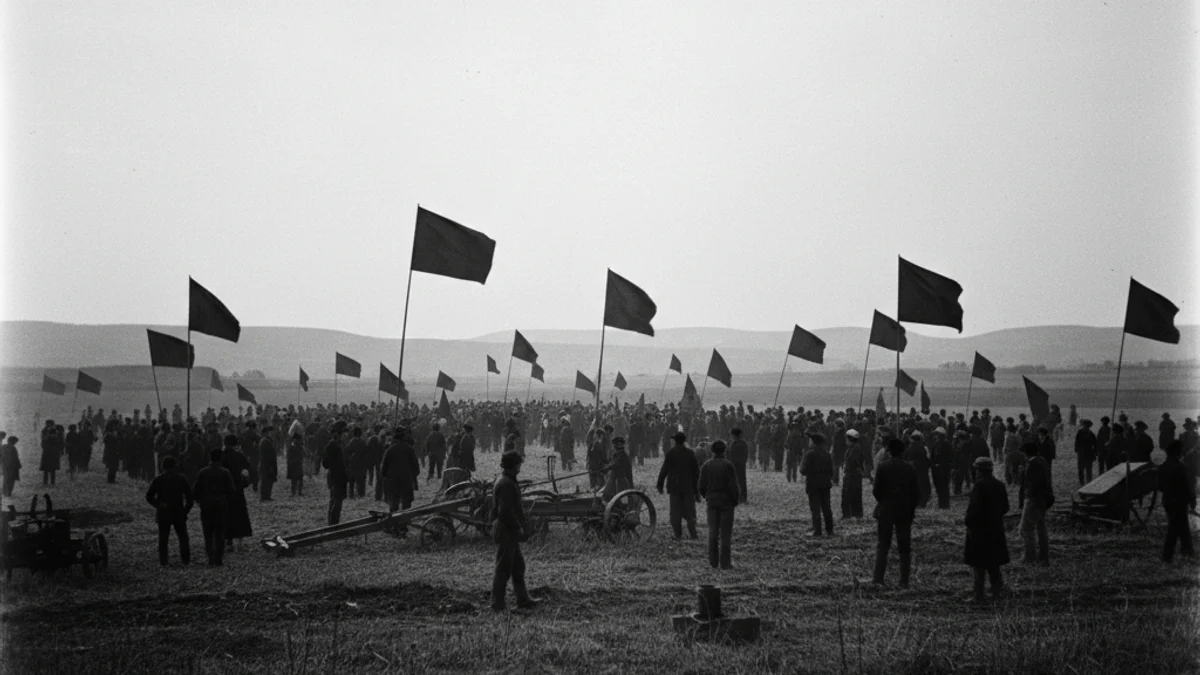 Fotografia històrica de pagesos reunits o protestant, simbolitzant la lluita del sindicat agrari.