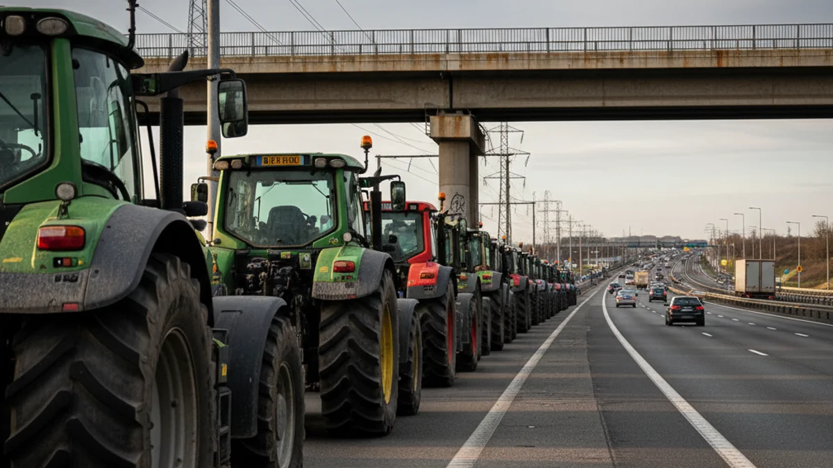 Imatge genèrica de tractors aturats en una carretera rural durant una protesta agrícola.