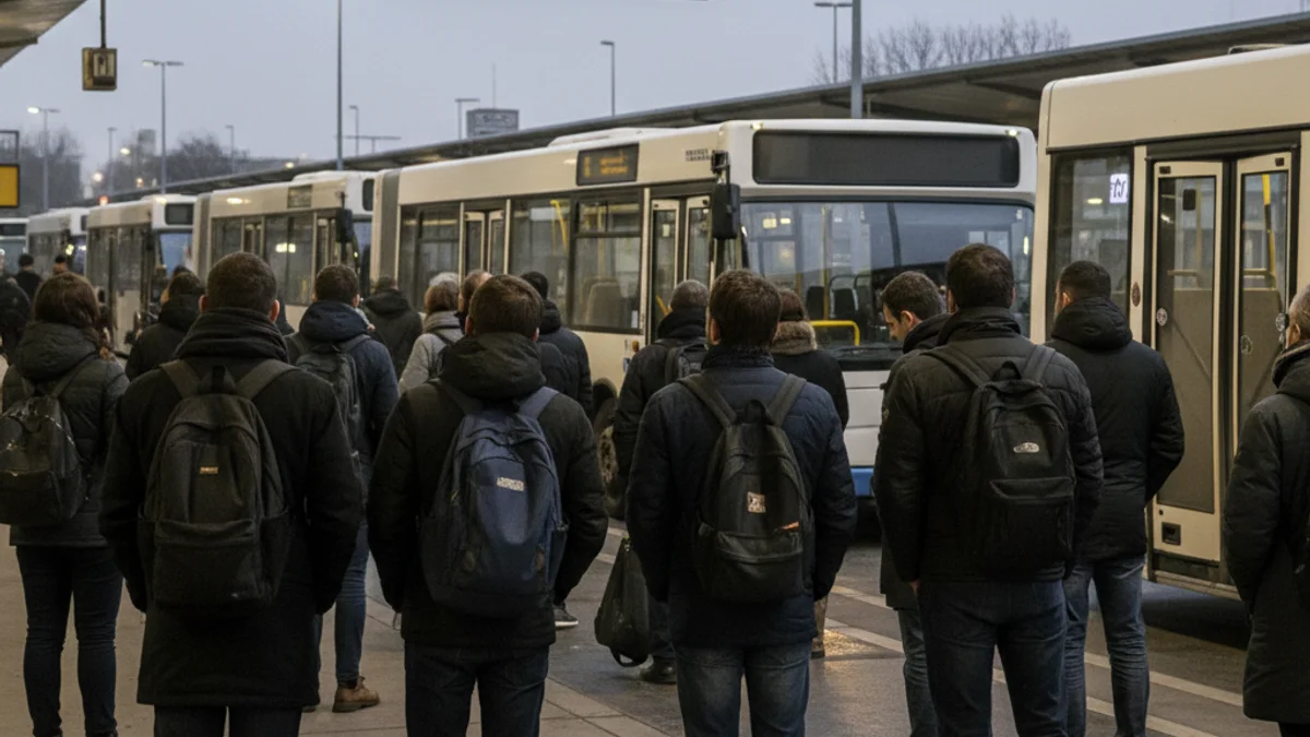 Imatge genèrica d'una estació d'autobusos o trens amb figures borroses de passatgers esperant.