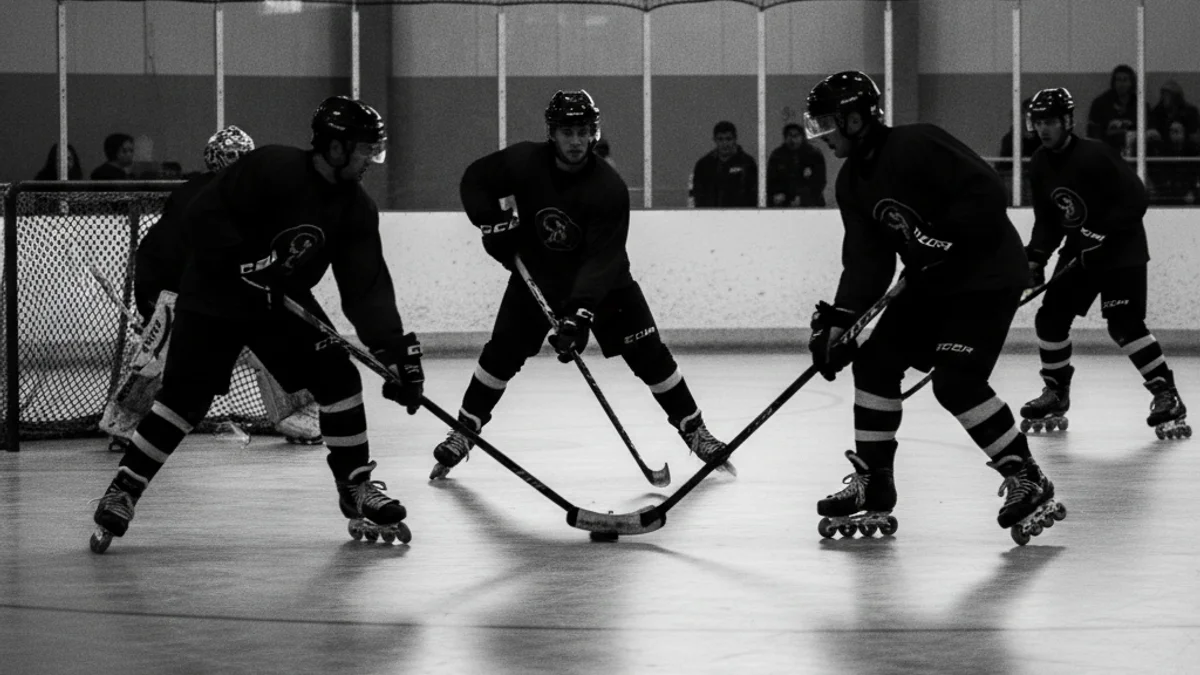 Imatge genèrica d'un partit d'hoquei patins amb jugadors en acció a la pista.