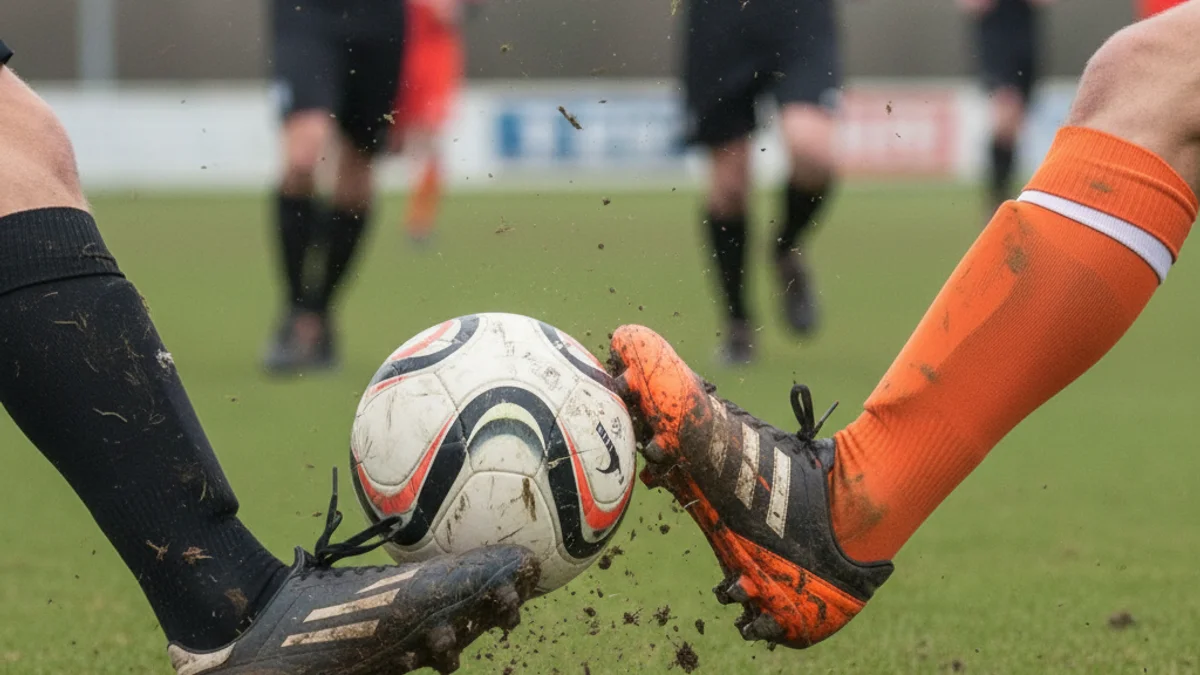 Imatge genèrica d'un partit de futbol intens, amb la pilota en joc i figures borroses dels jugadors.