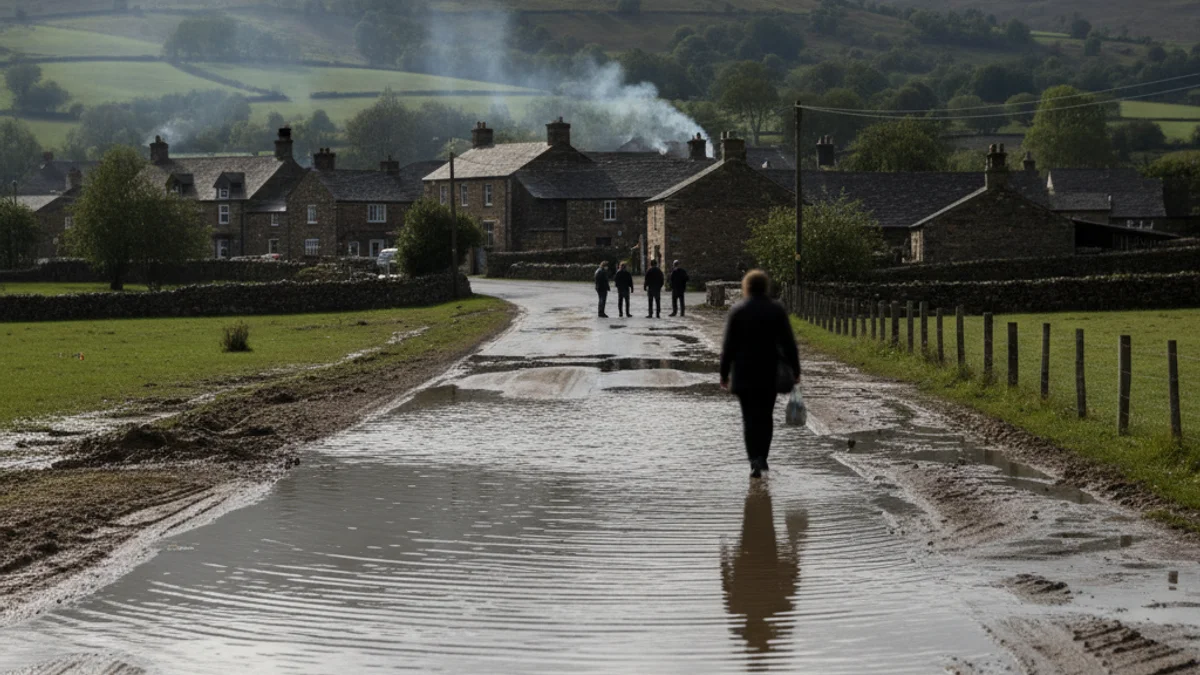 Imatge d'un camí rural asfaltat inundat per l'aigua d'un riu desbordat a l'Alt Empordà.