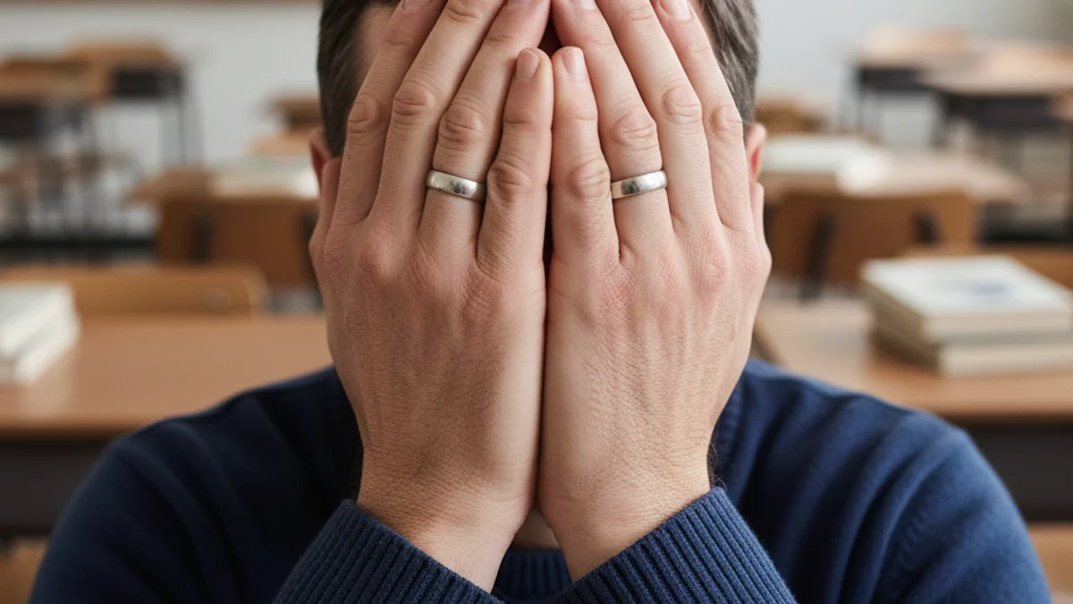Il·lustració genèrica que representa l'estrès o el malestar en l'entorn educatiu, amb figures borroses o siluetes de professors.