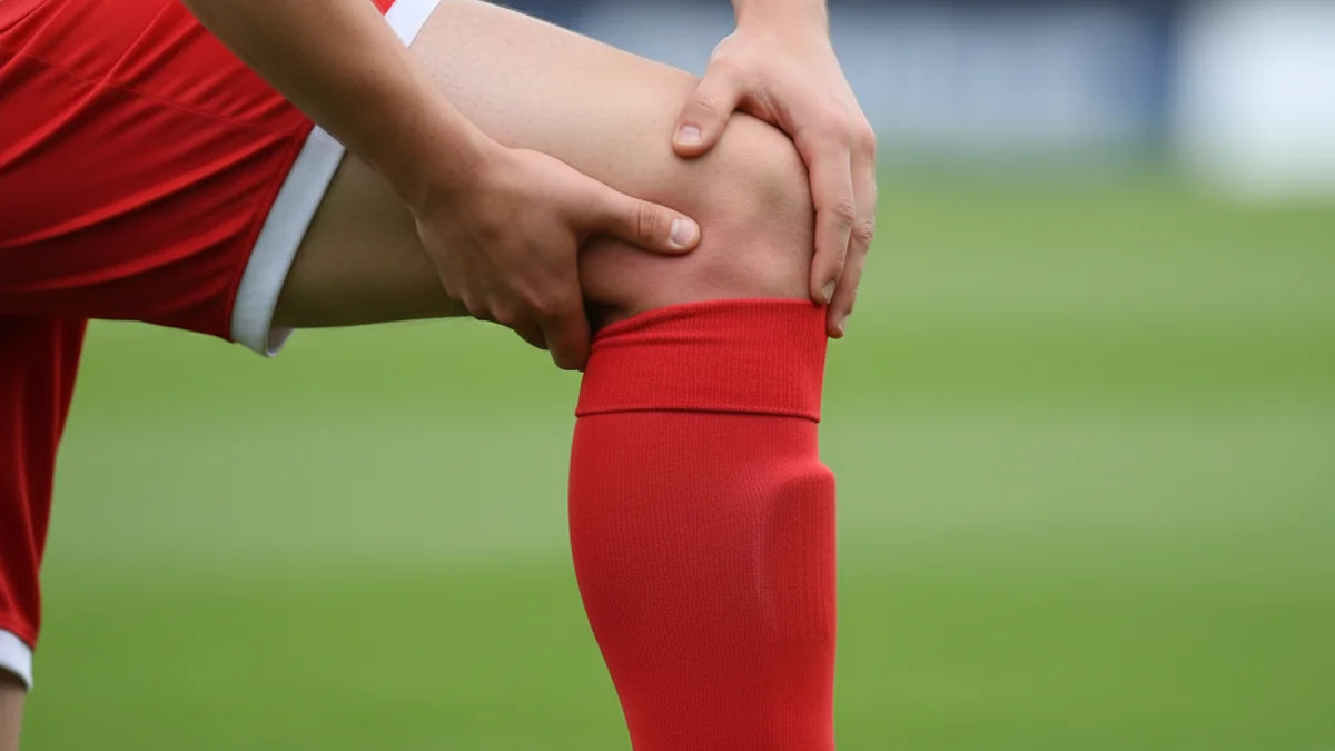 Imatge genèrica d'un jugador de futbol agafant-se la part posterior de la cama per una lesió muscular.