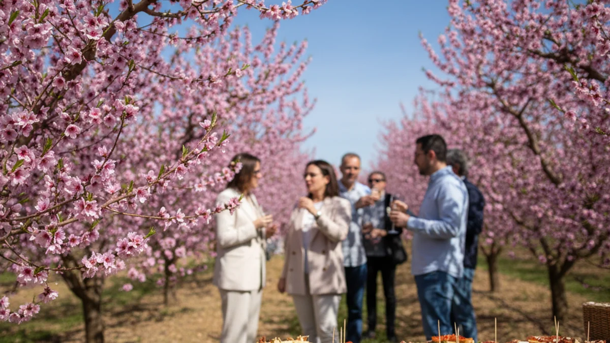 Imagen genérica de unos campos de melocotoneros en flor con tonos rosados durante la primavera.
