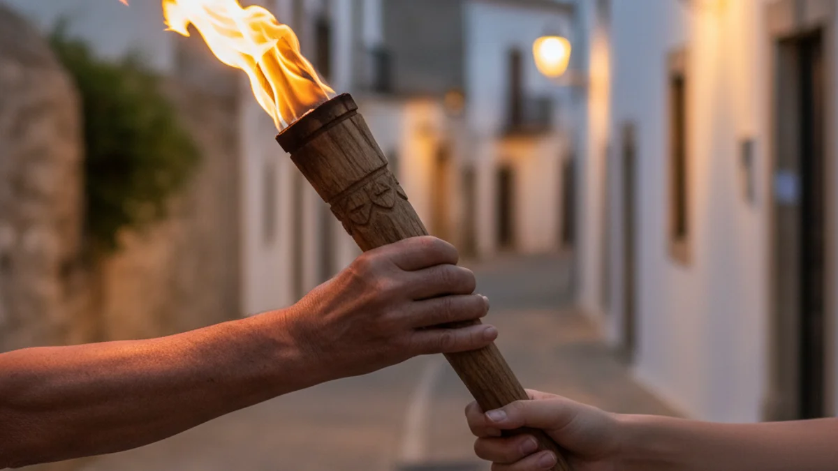 Imatge genèrica de la Flama de la Llengua passant de mà en mà com a símbol d'unitat cultural.
