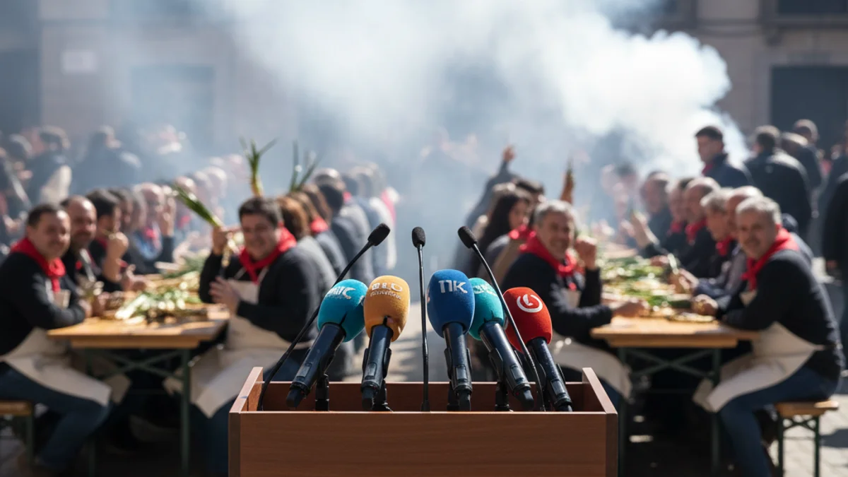 Imagen genérica de unos micrófonos en un atril durante un acto político al aire libre.