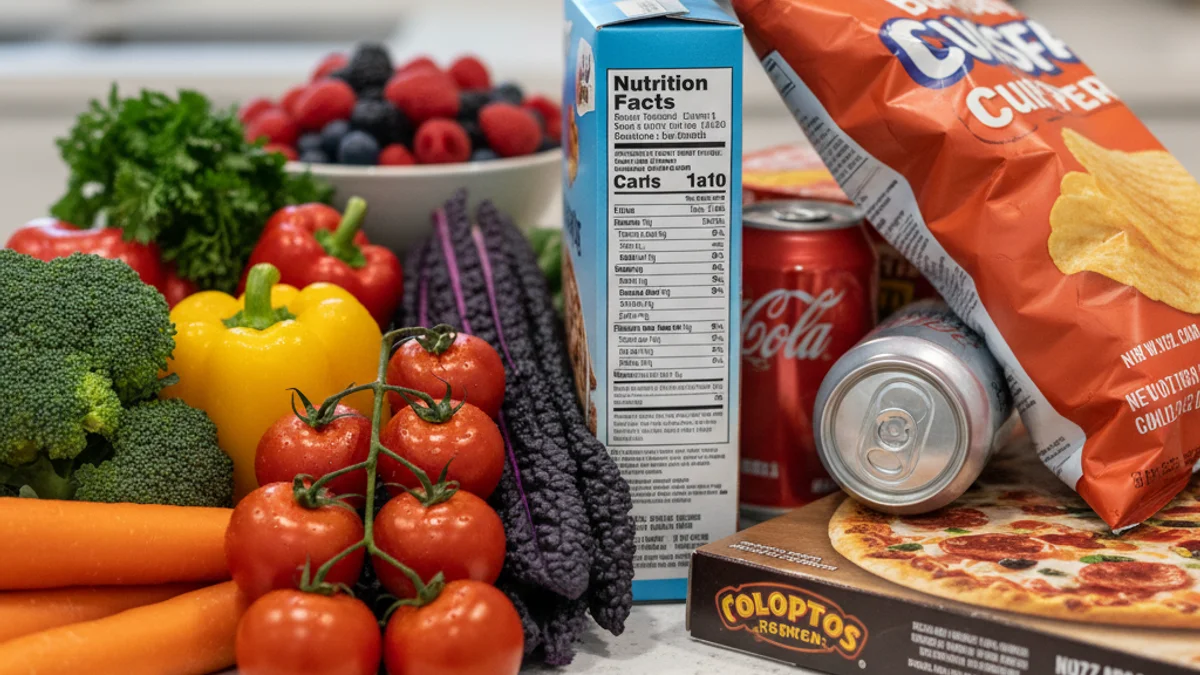 Imatge genèrica d'una taula de cuina amb aliments frescos i processats, simbolitzant la dieta i la sal oculta.