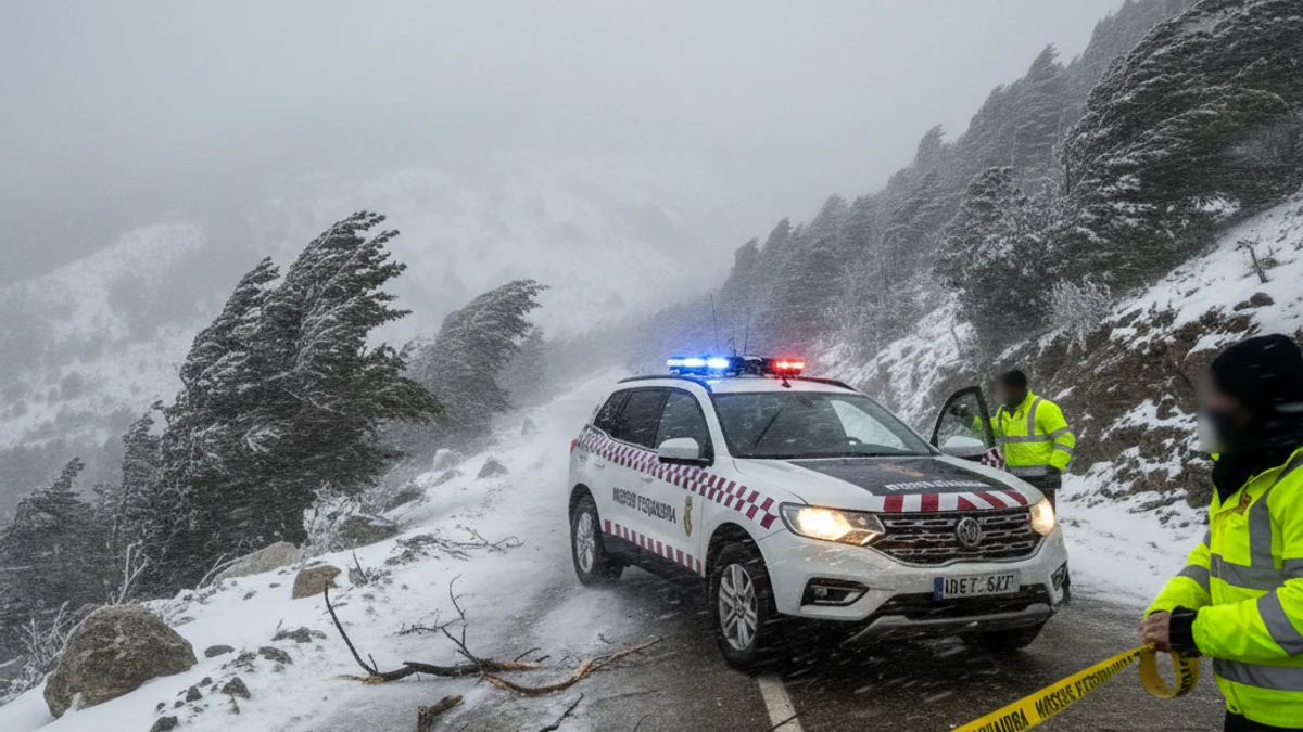 Imatge genèrica de Protecció Civil i Mossos d'Esquadra en un control per temporal.